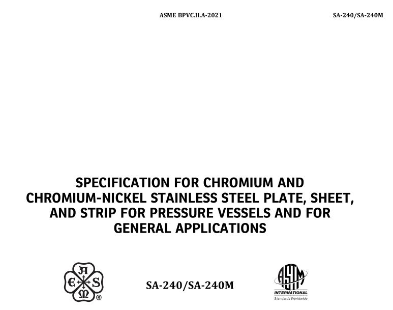 ASME SA 240:2021 pdf download