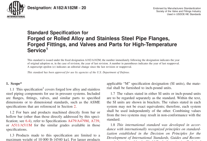 ASTM A182-20 pdf download