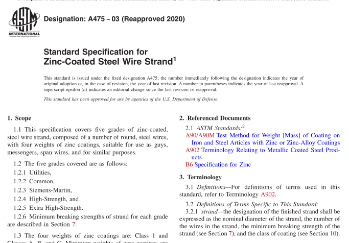 ASTM A475-03(R2020) pdf download