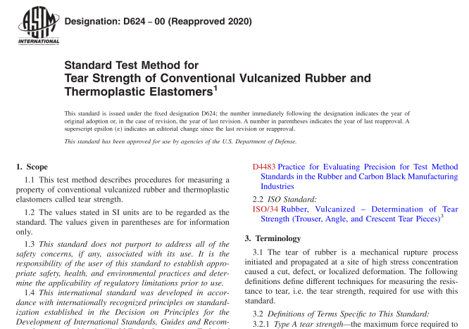 ASTM D624-00(R2020) pdf download