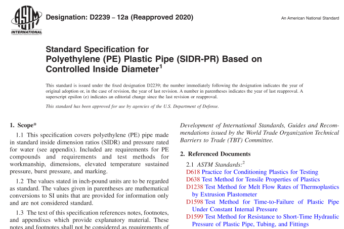 ASTM D2239-12a(R2020) pdf download