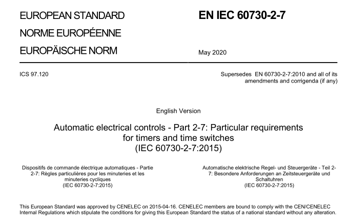 EN IEC 60730-2-7:2020 pdf download